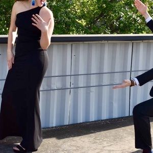 Black form-fitting formal dress